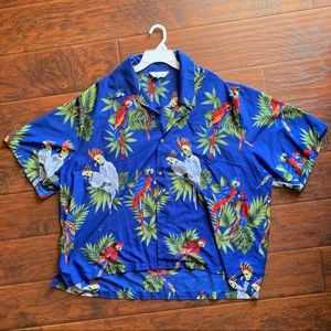 🌴 Vintage Oversized Blue Tropical Button Up 🌴